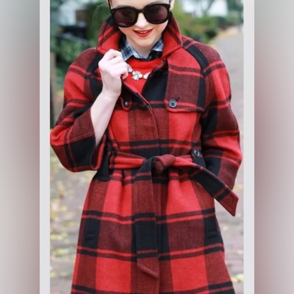 Gap - Women's Vintage Buffalo Check Plaid 3/4 Sleeve Wool‎ Blend Coat - Sz Small